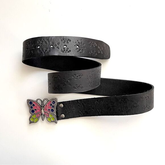 Fossil Boho Leather Belt Butterfly Buckle Size L - Picture 2 of 5